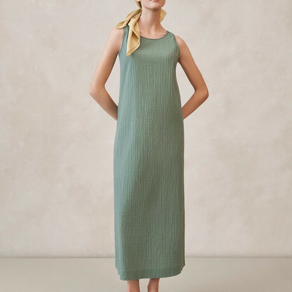 UNIQLO Hana Tajima Shirring Long Dress in Sage Green Size Large L - Picture 1 of 2